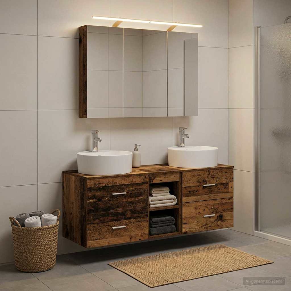 vidaXL Badkamermeubelset 4 pcs Wit Bewerkt hout en glas