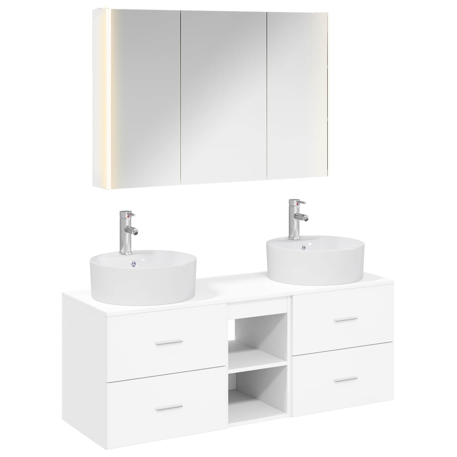 vidaXL Badkamermeubelset 4 pcs Wit Bewerkt hout en glas