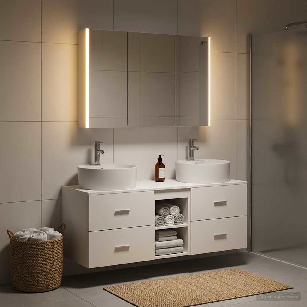 vidaXL Badkamermeubelset 4 pcs Wit Bewerkt hout en glas