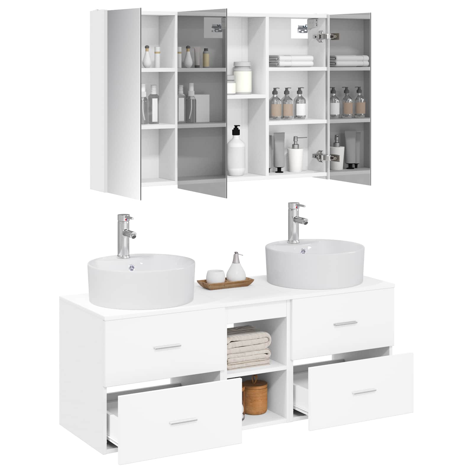 vidaXL Badkamermeubelset 4 pcs Wit Bewerkt hout en glas