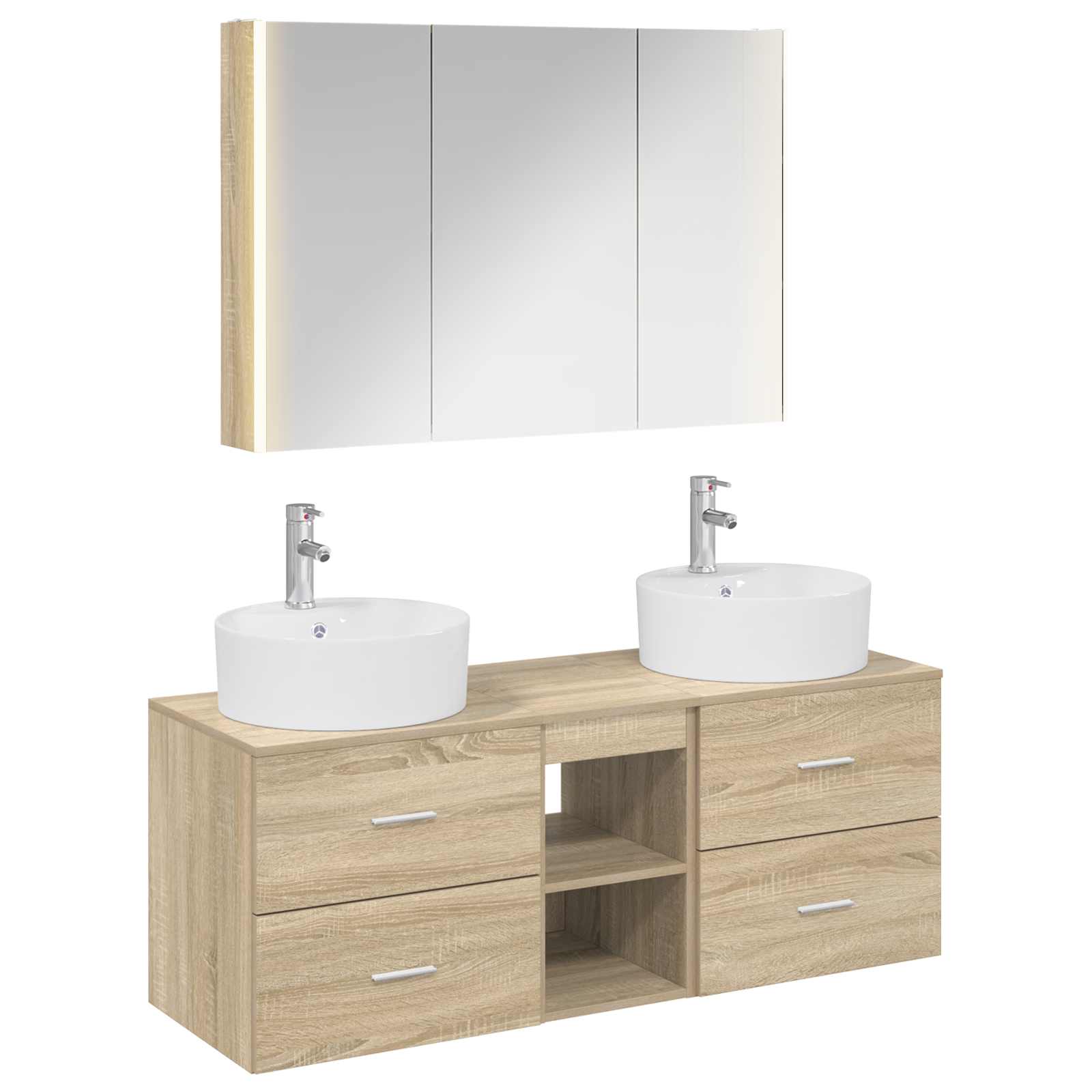 vidaXL Badkamermeubelset 4 pcs Wit Bewerkt hout en glas