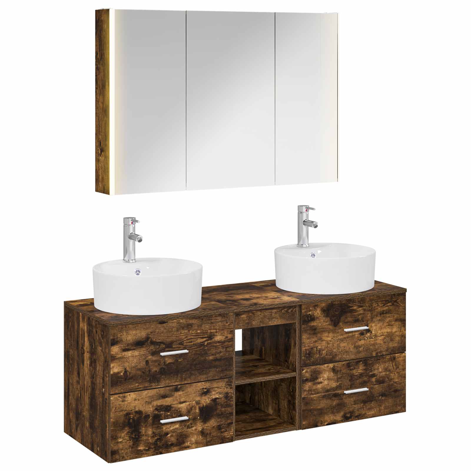 vidaXL Badkamermeubelset 4 pcs Wit Bewerkt hout en glas