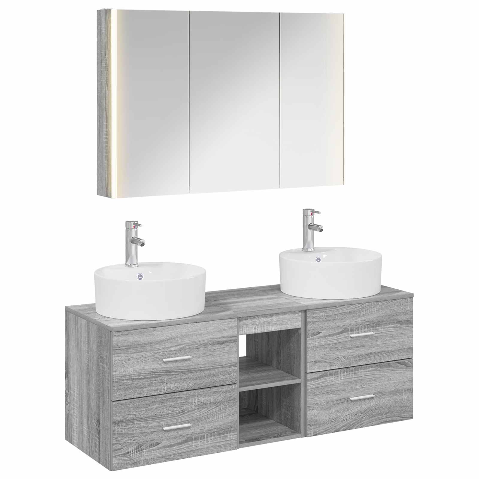 vidaXL Badkamermeubelset 4 pcs Wit Bewerkt hout en glas