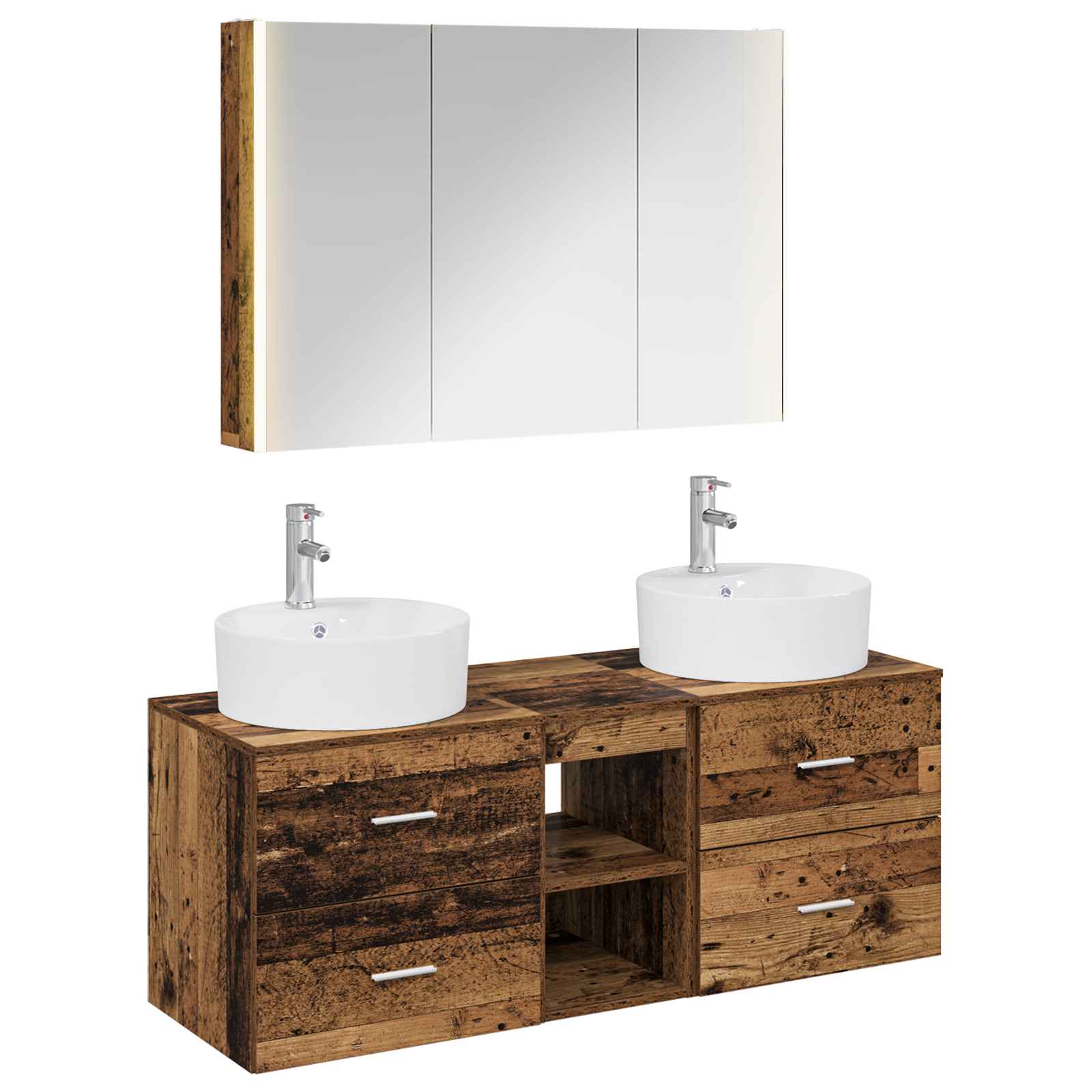 vidaXL Badkamermeubelset 4 pcs Wit Bewerkt hout en glas