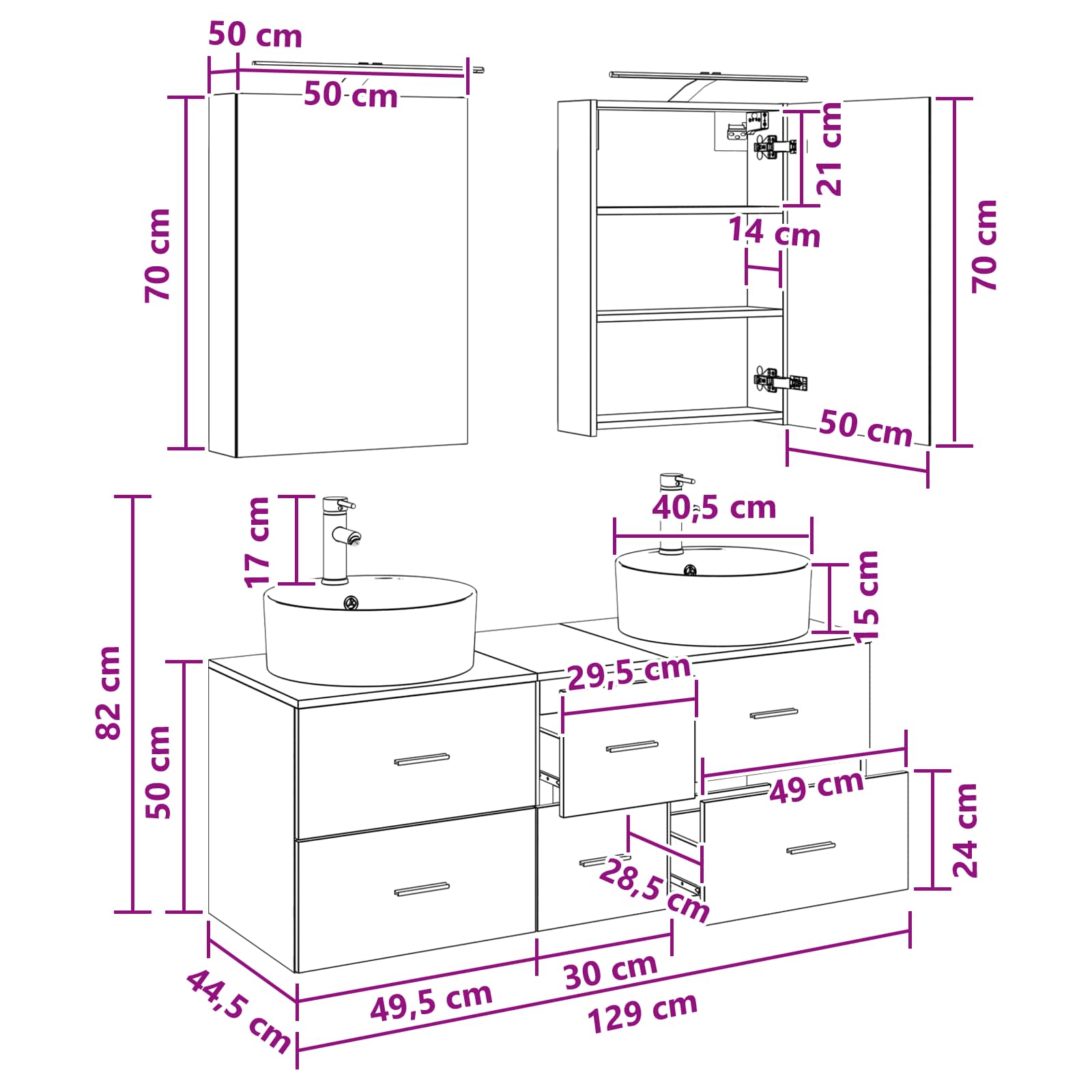 vidaXL Badkamermeubelset 5 pcs Wit Bewerkt hout en glas