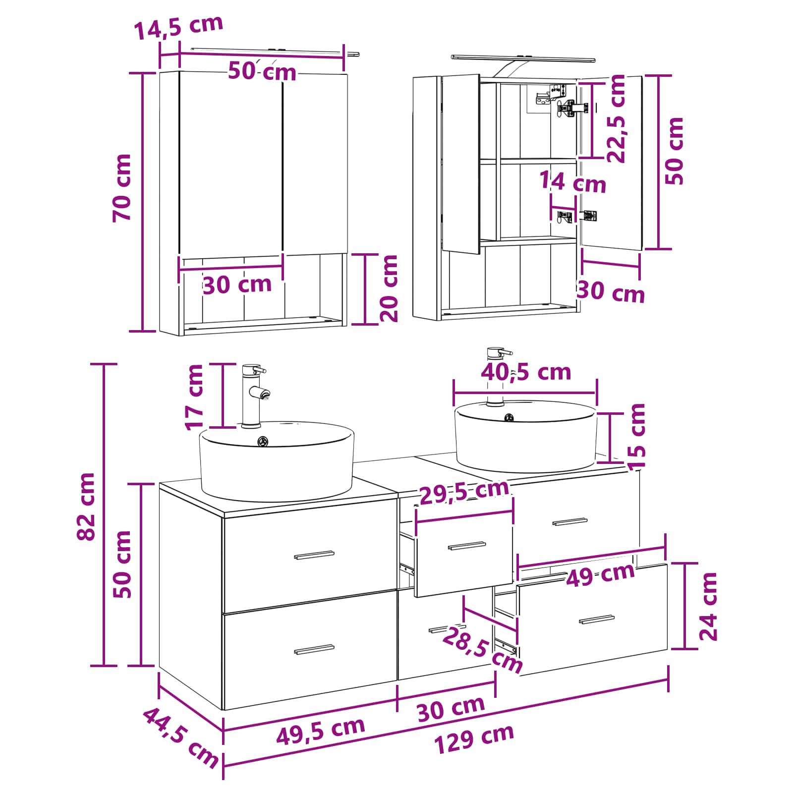 vidaXL Badkamermeubelset 5 pcs Wit Bewerkt hout en glas