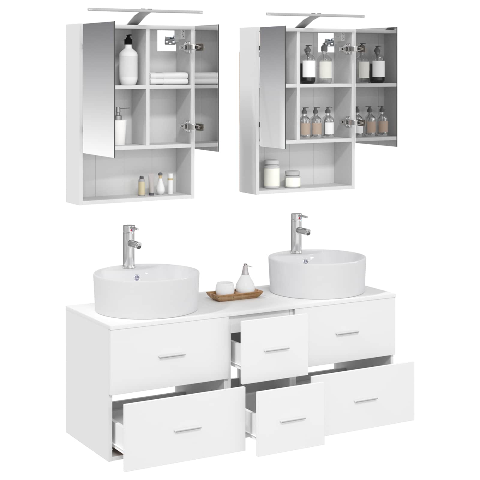 vidaXL Badkamermeubelset 5 pcs Wit Bewerkt hout en glas