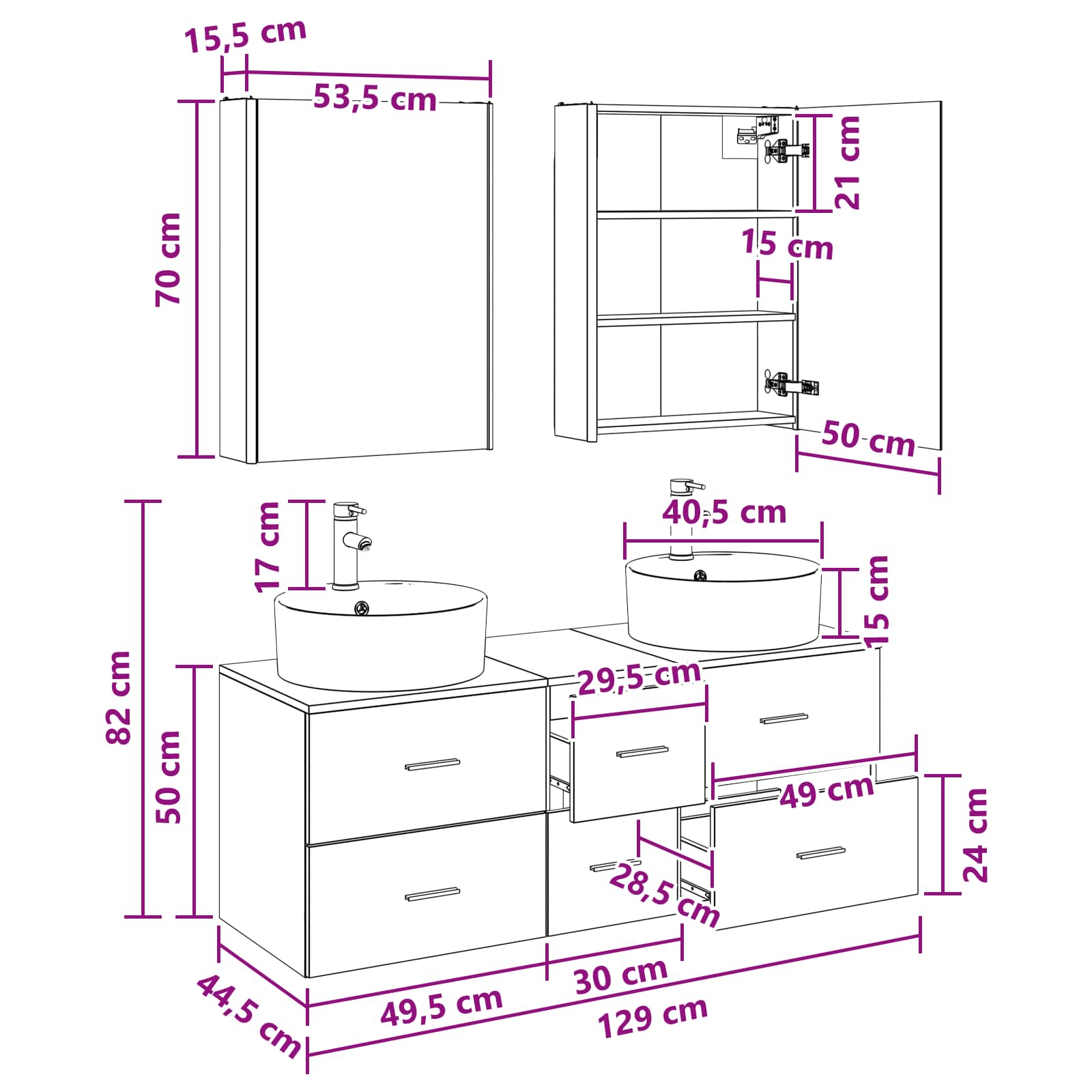 vidaXL Badkamermeubelset 5 pcs Wit Bewerkt hout en glas