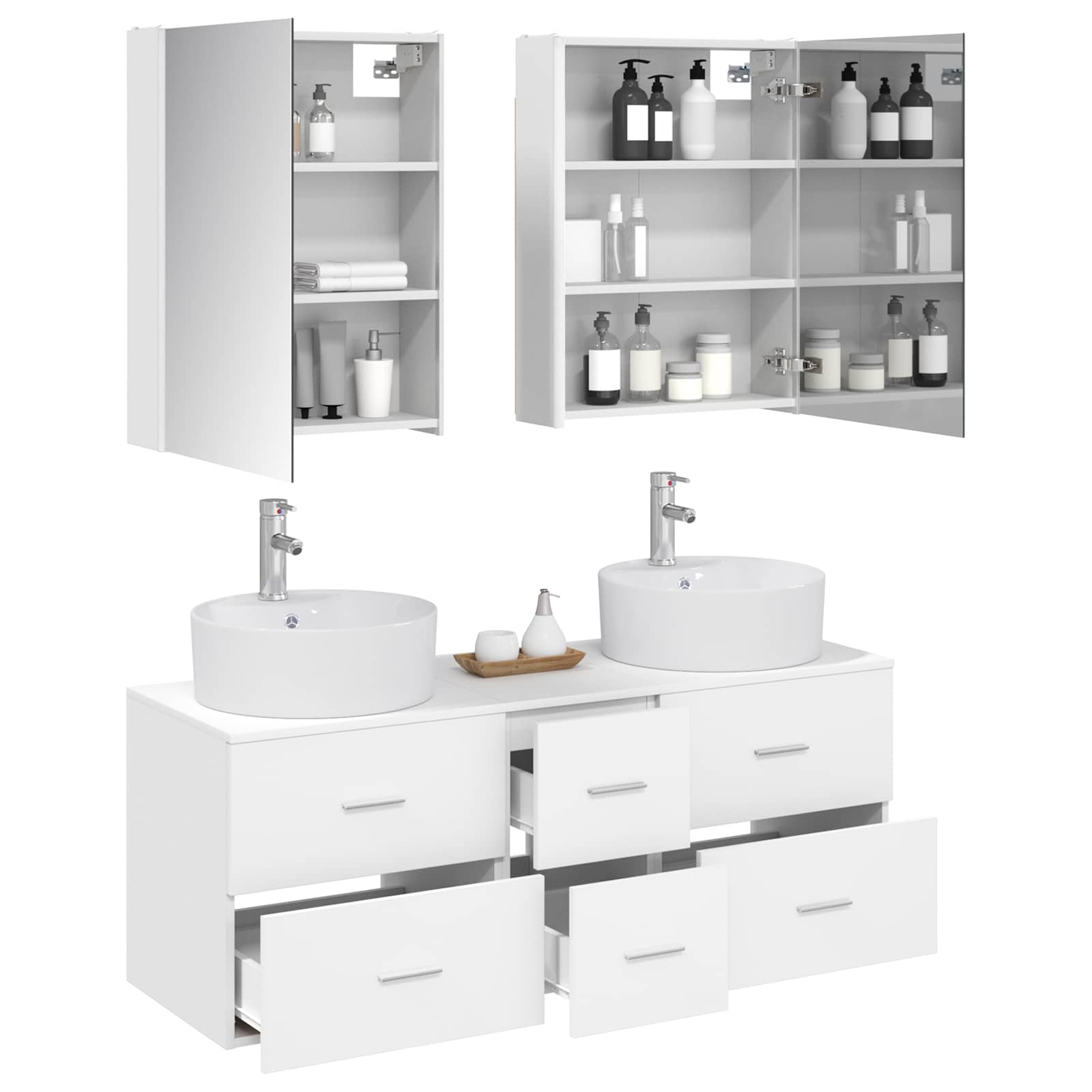 vidaXL Badkamermeubelset 5 pcs Wit Bewerkt hout en glas