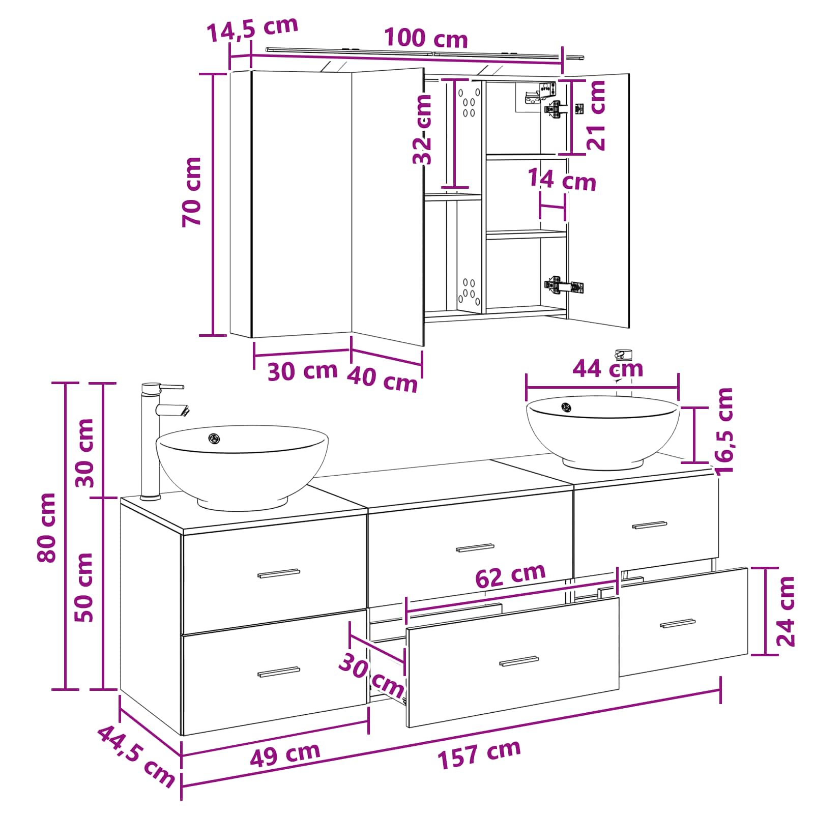 vidaXL Badkamermeubelset 4 pcs Wit Bewerkt hout en glas