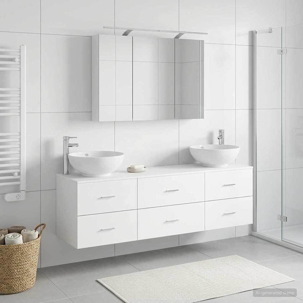 vidaXL Badkamermeubelset 4 pcs Wit Bewerkt hout en glas