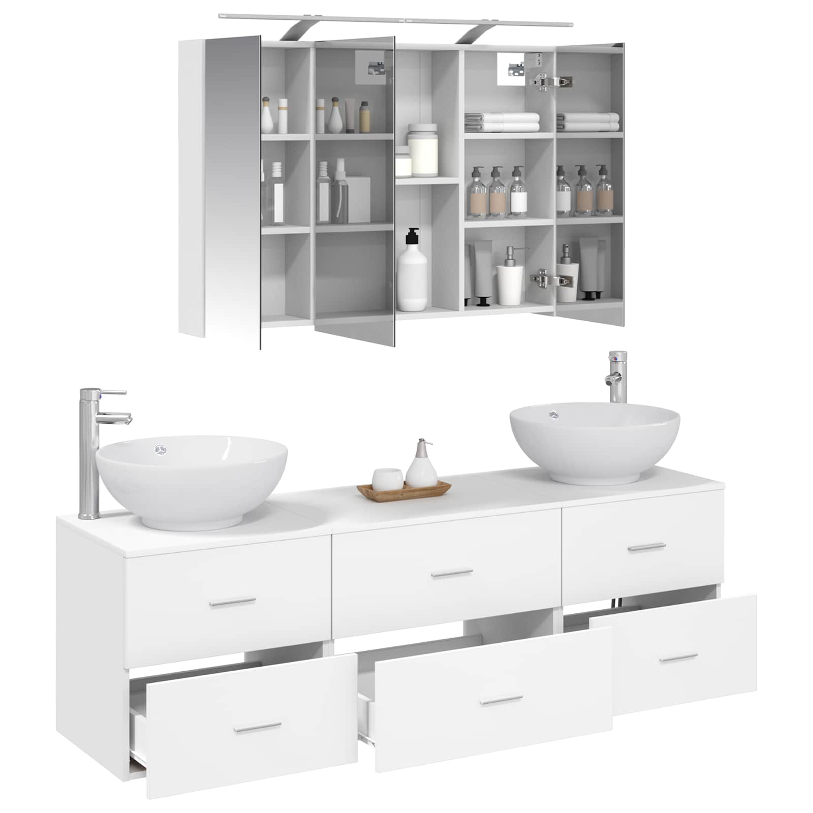 vidaXL Badkamermeubelset 4 pcs Wit Bewerkt hout en glas