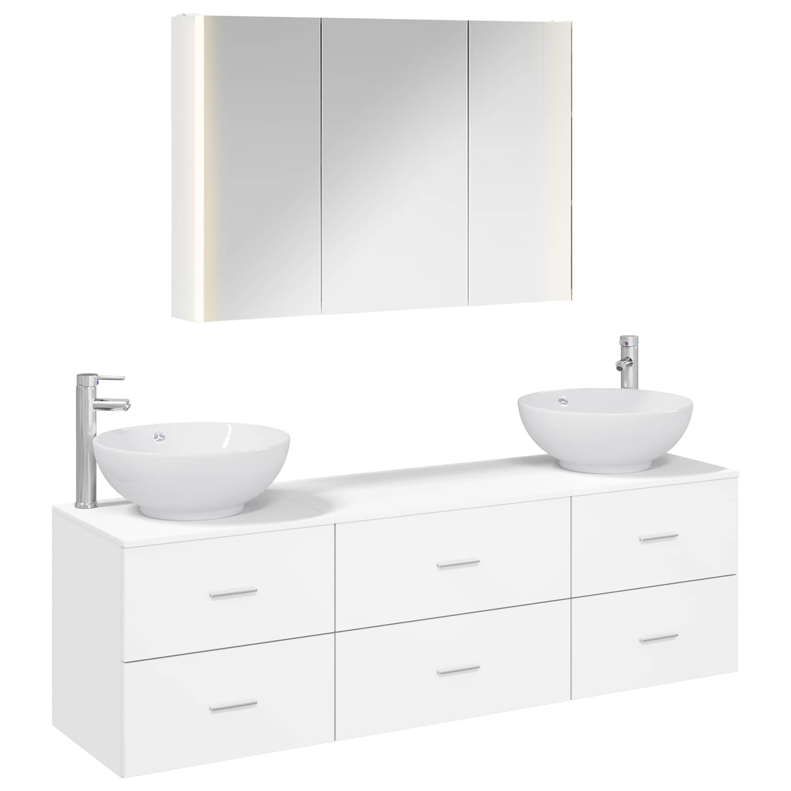 vidaXL Badkamermeubelset 4 pcs Wit Bewerkt hout en glas