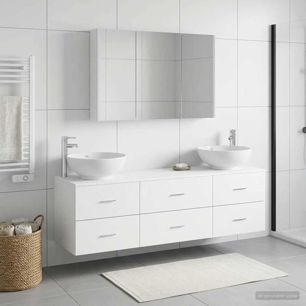vidaXL Badkamermeubelset 4 pcs Wit Bewerkt hout en glas