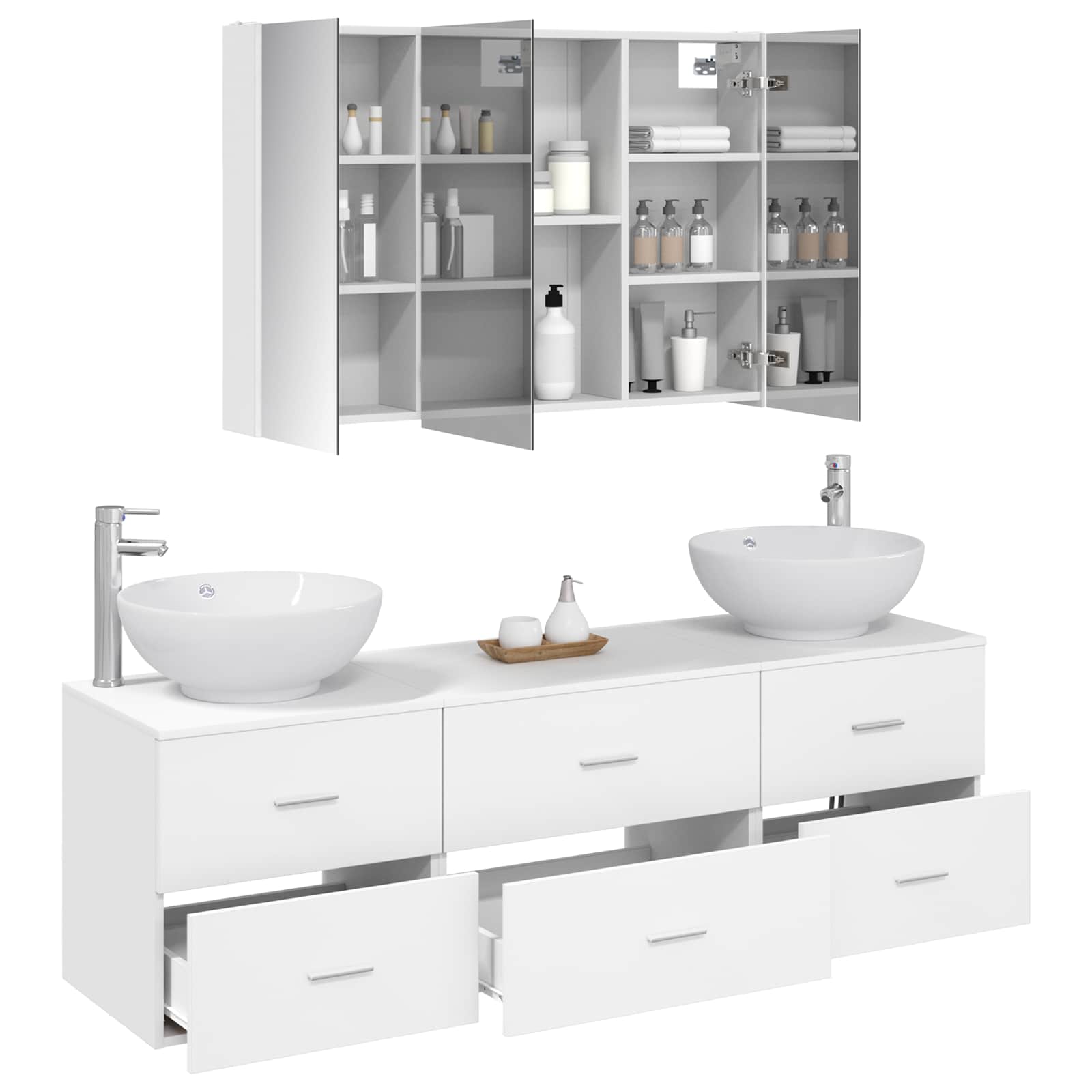 vidaXL Badkamermeubelset 4 pcs Wit Bewerkt hout en glas
