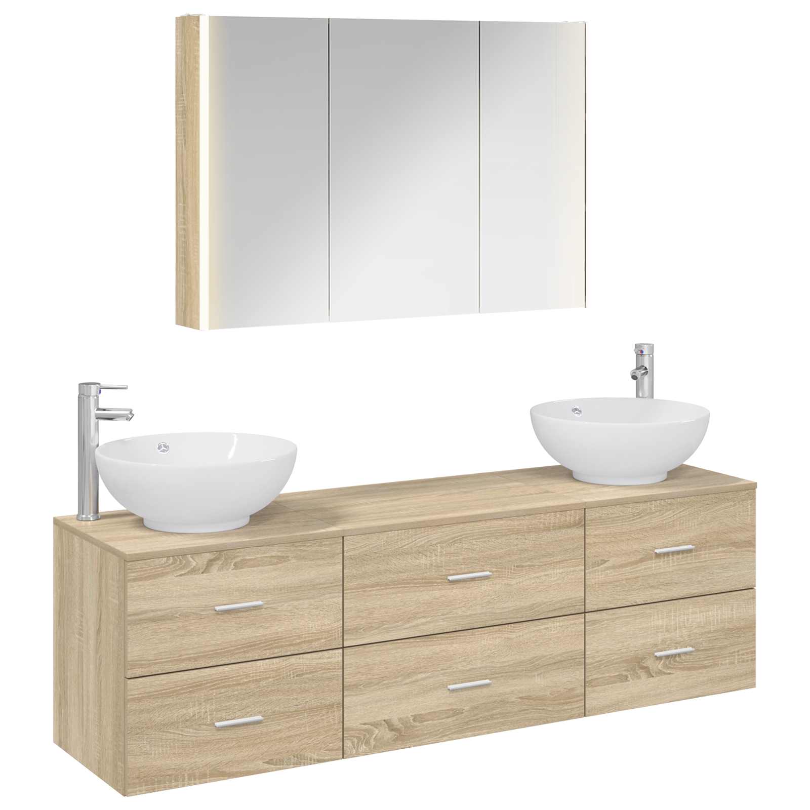 vidaXL Badkamermeubelset 4 pcs Wit Bewerkt hout en glas