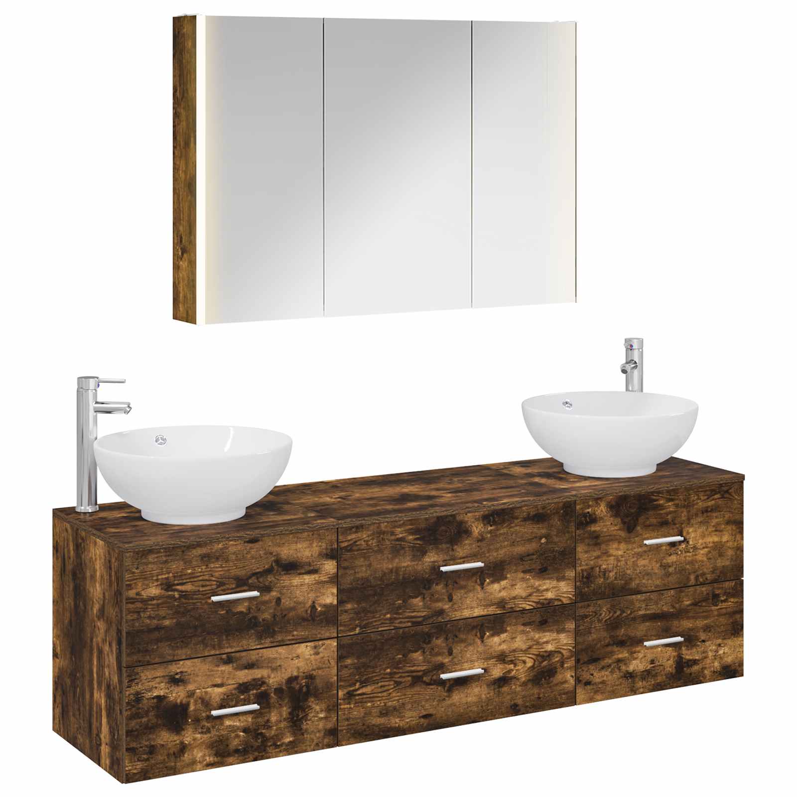 vidaXL Badkamermeubelset 4 pcs Wit Bewerkt hout en glas