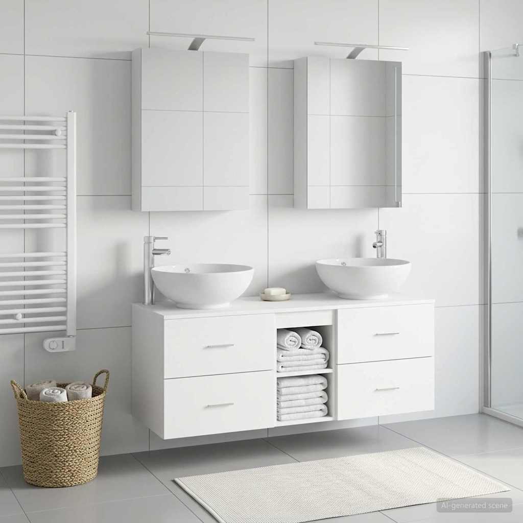 vidaXL Badkamermeubelset 5 pcs Wit Bewerkt hout en glas