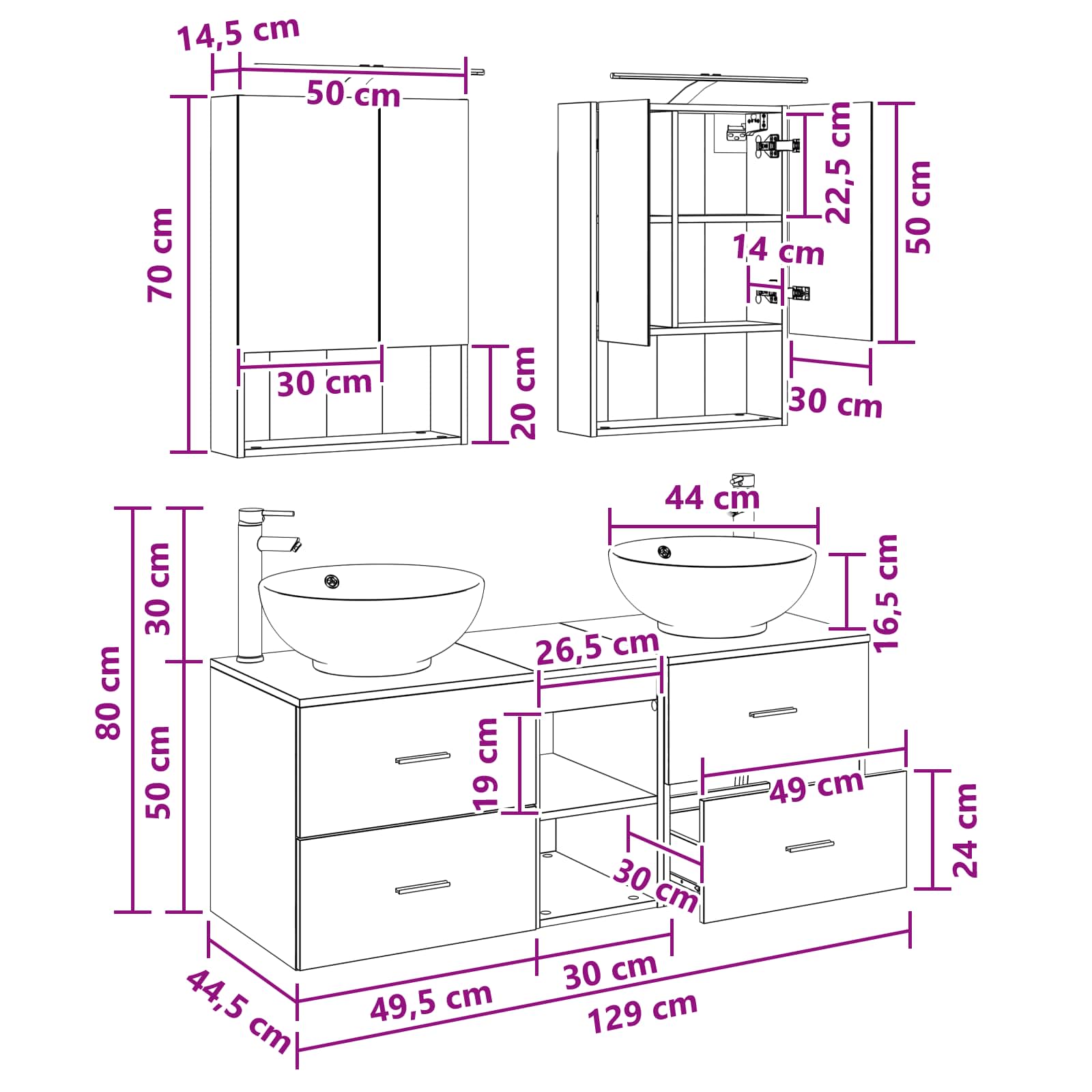 vidaXL Badkamermeubelset 5 pcs Wit Bewerkt hout en glas