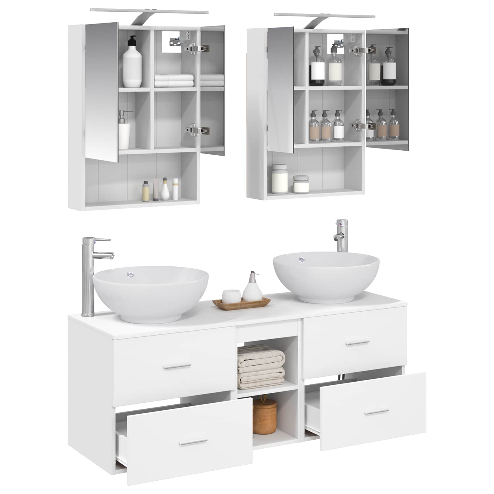 vidaXL Badkamermeubelset 5 pcs Wit Bewerkt hout en glas