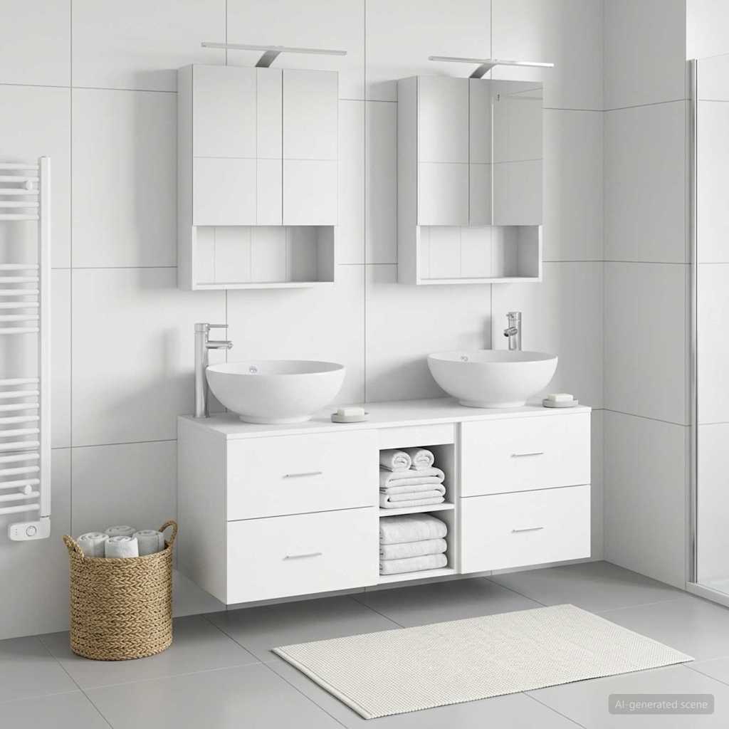 vidaXL Badkamermeubelset 5 pcs Wit Bewerkt hout en glas