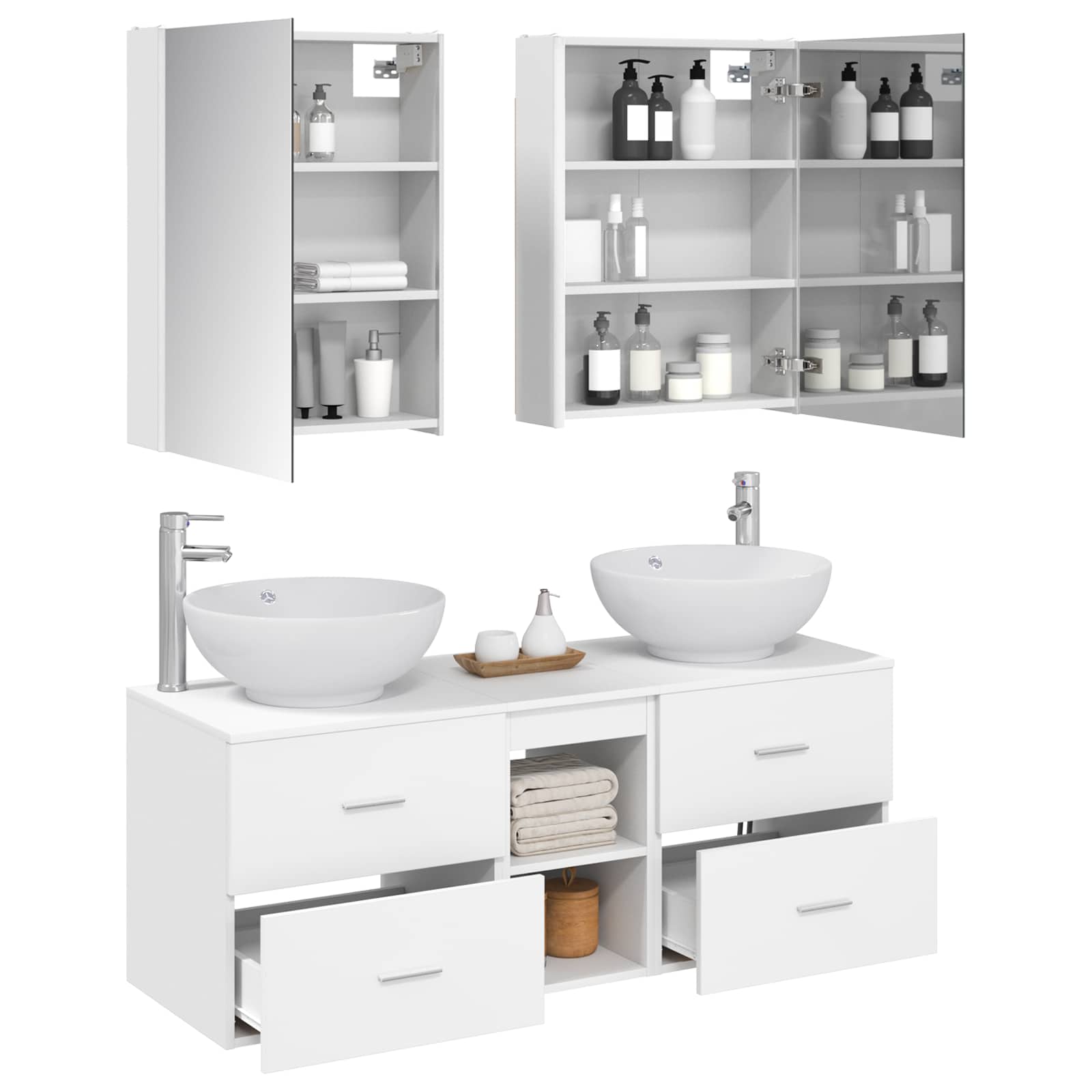 vidaXL Badkamermeubelset 5 pcs Wit Bewerkt hout en glas