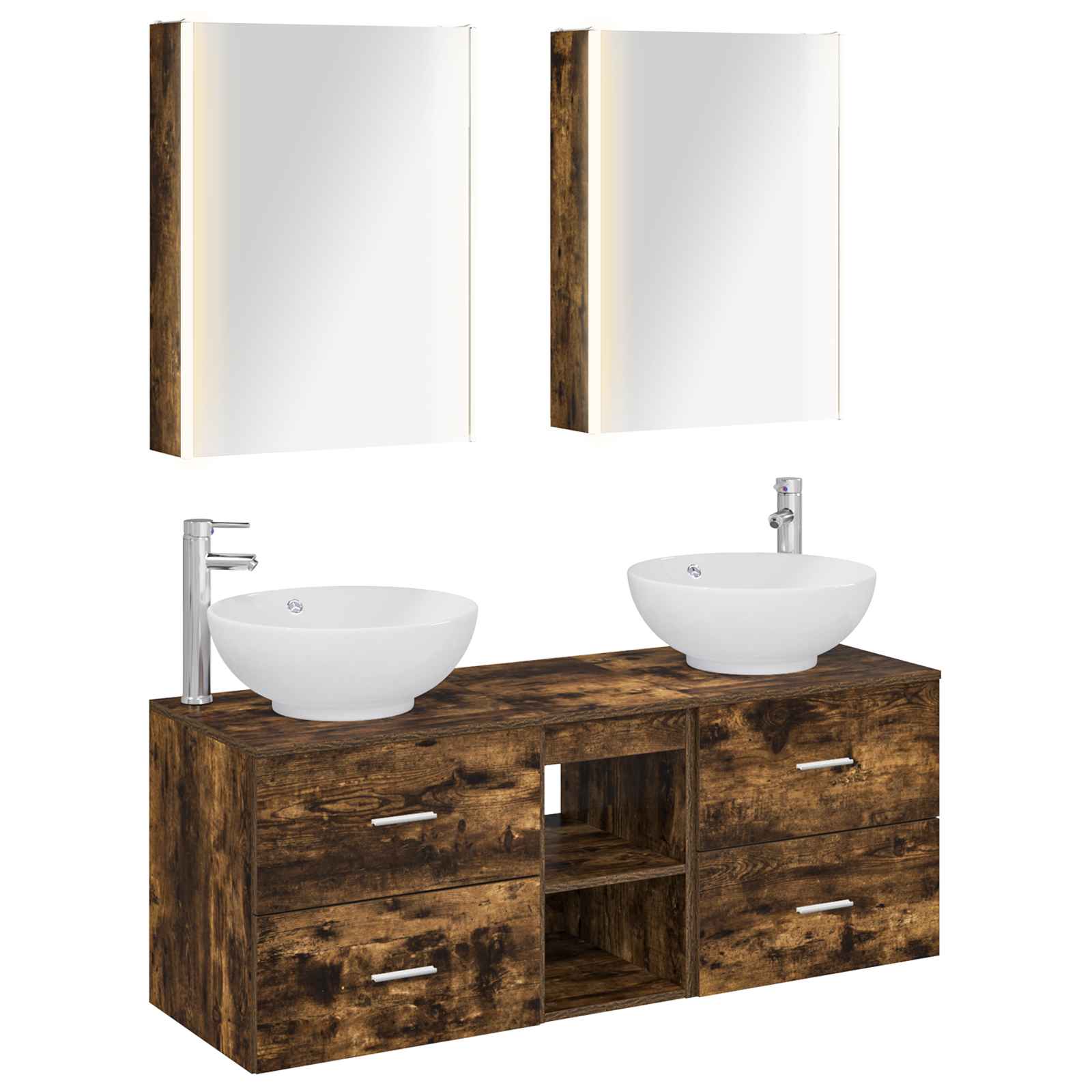 vidaXL Badkamermeubelset 5 pcs Wit Bewerkt hout en glas