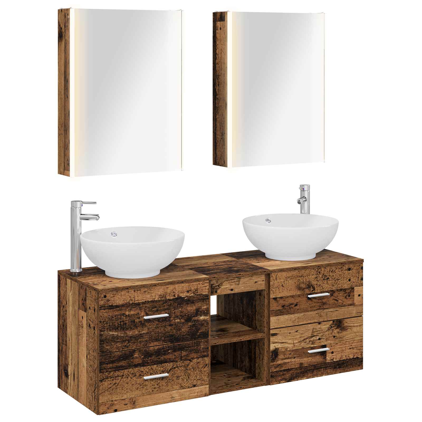 vidaXL Badkamermeubelset 5 pcs Wit Bewerkt hout en glas