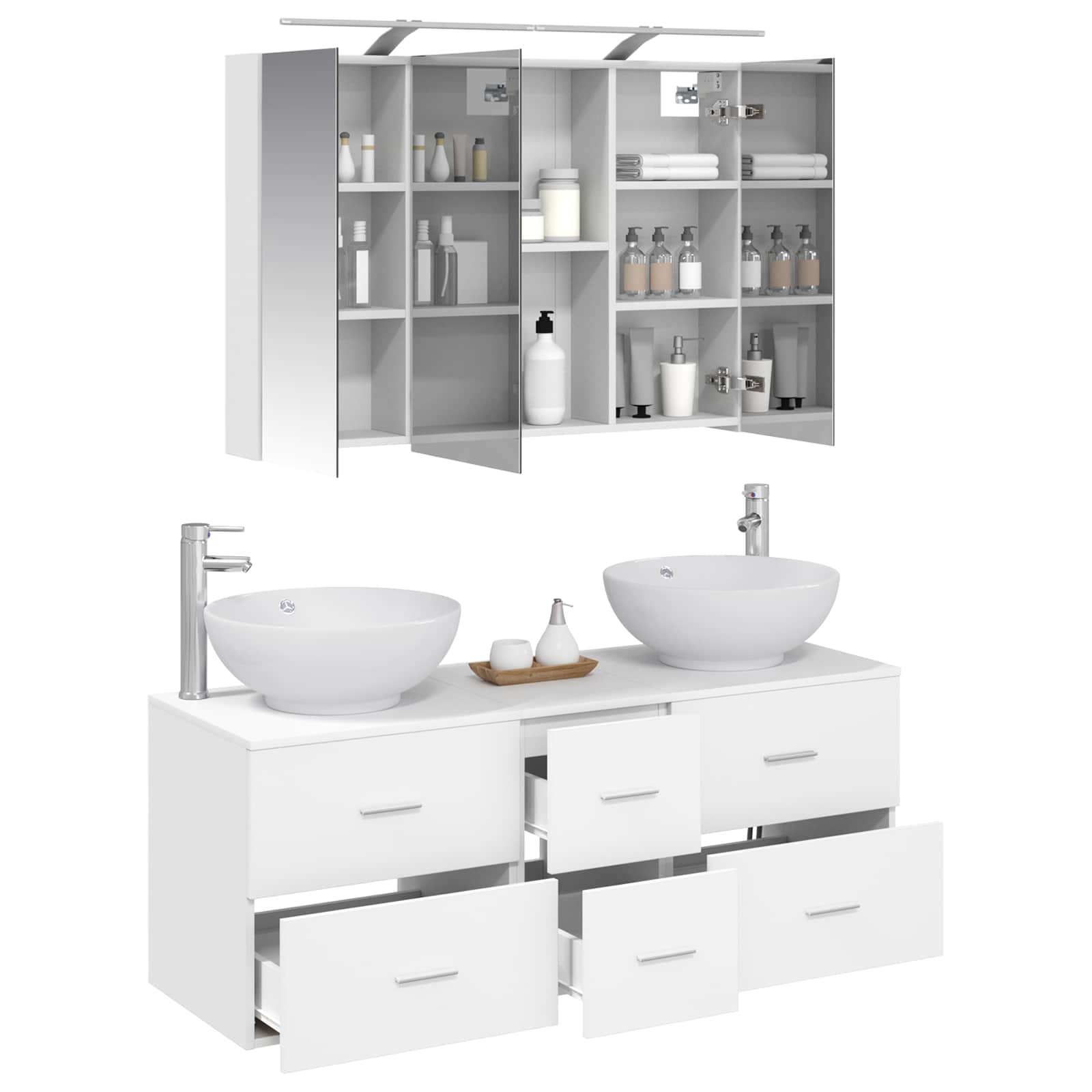 vidaXL Badkamermeubelset 4 pcs Wit Bewerkt hout en glas
