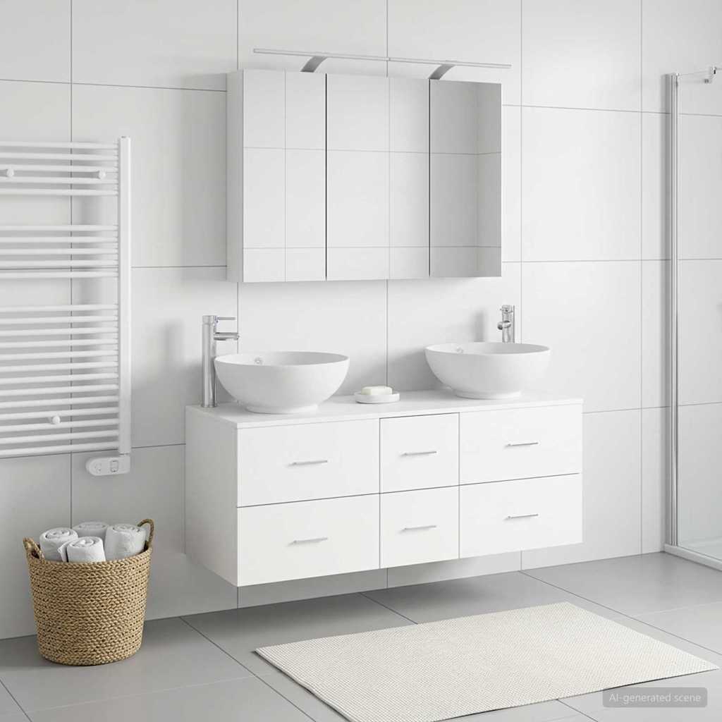 vidaXL Badkamermeubelset 4 pcs Wit Bewerkt hout en glas