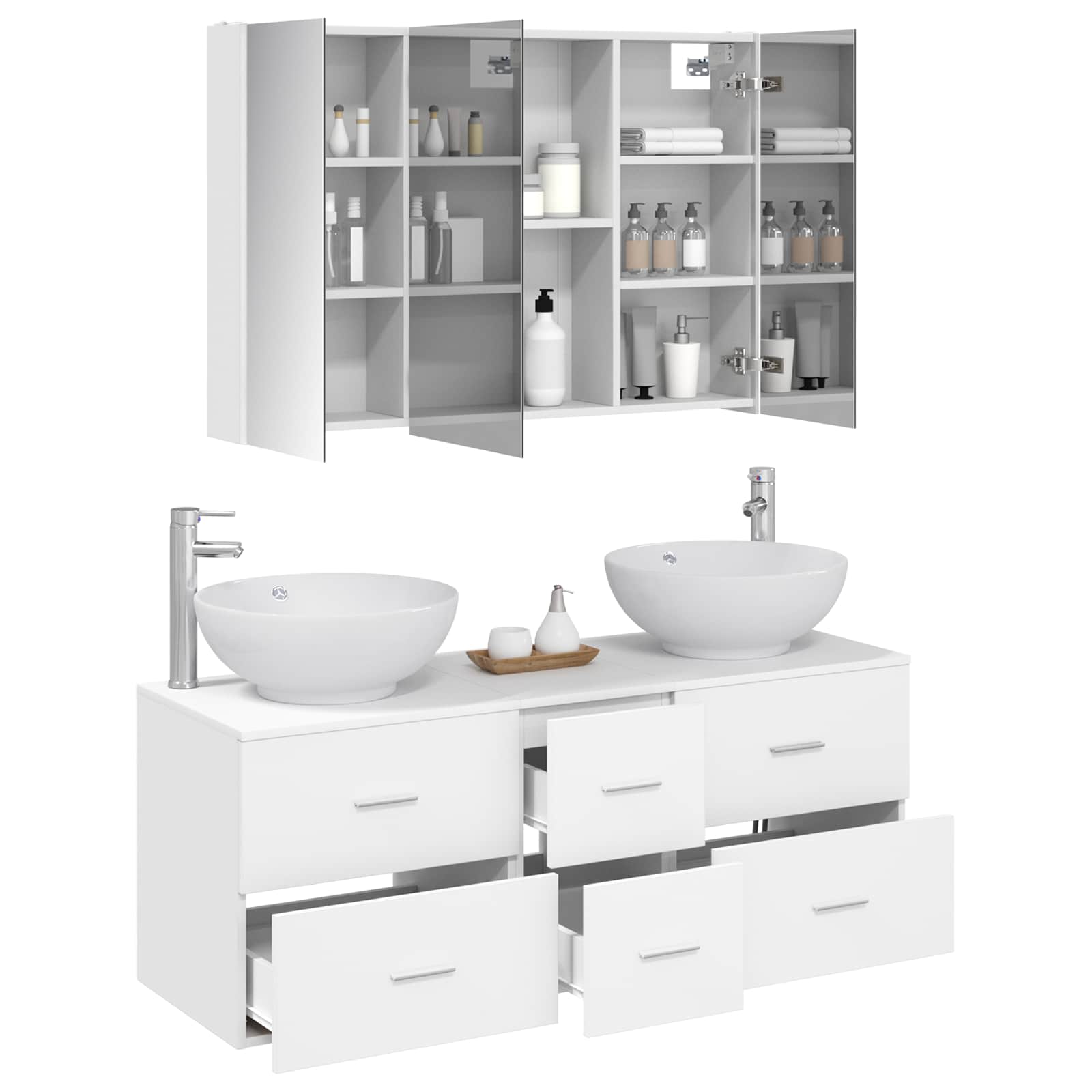 vidaXL Badkamermeubelset 4 pcs Wit Bewerkt hout en glas