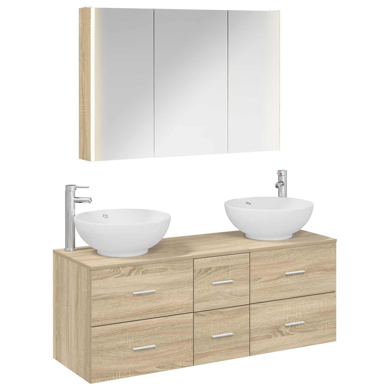 vidaXL Badkamermeubelset 4 pcs Wit Bewerkt hout en glas