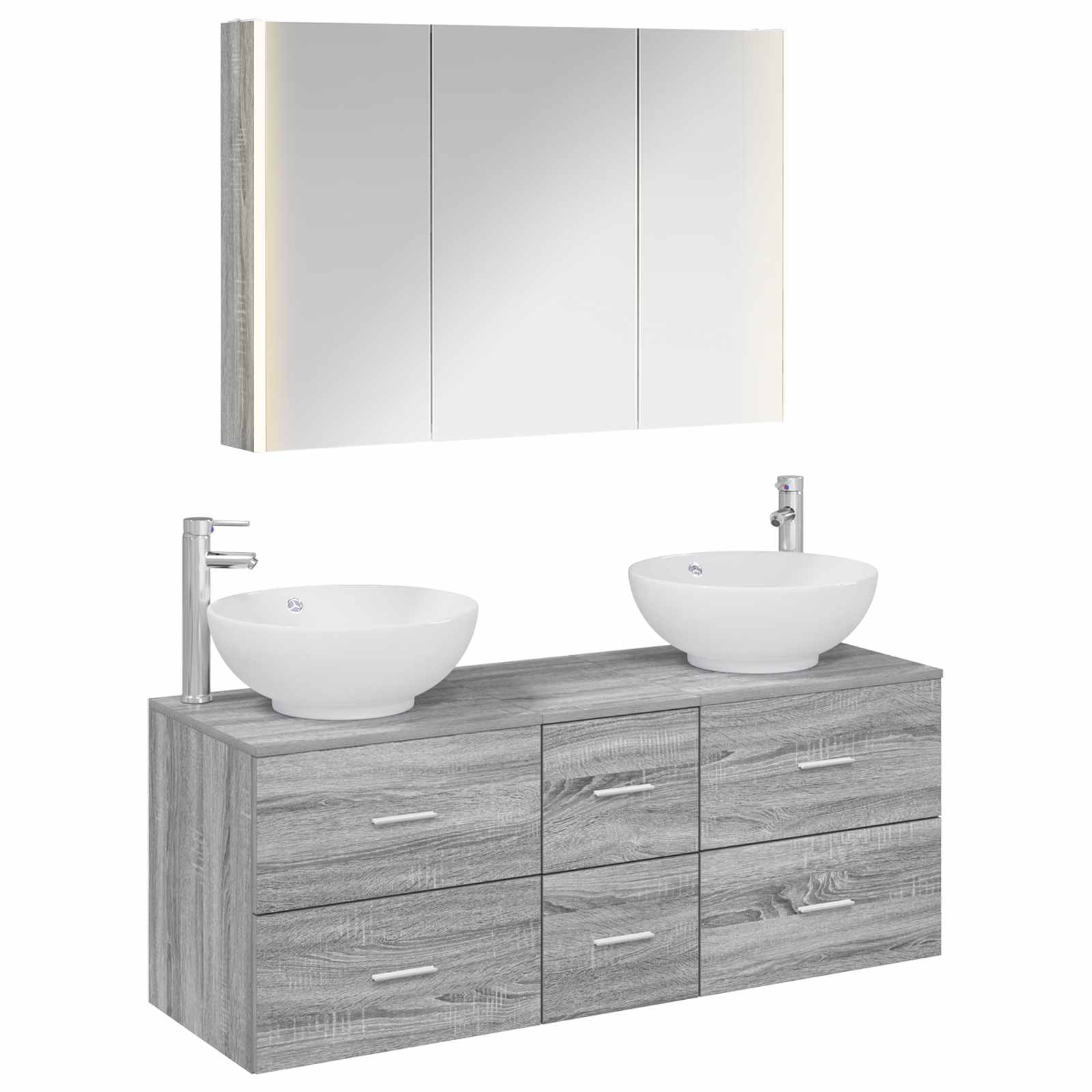 vidaXL Badkamermeubelset 4 pcs Wit Bewerkt hout en glas