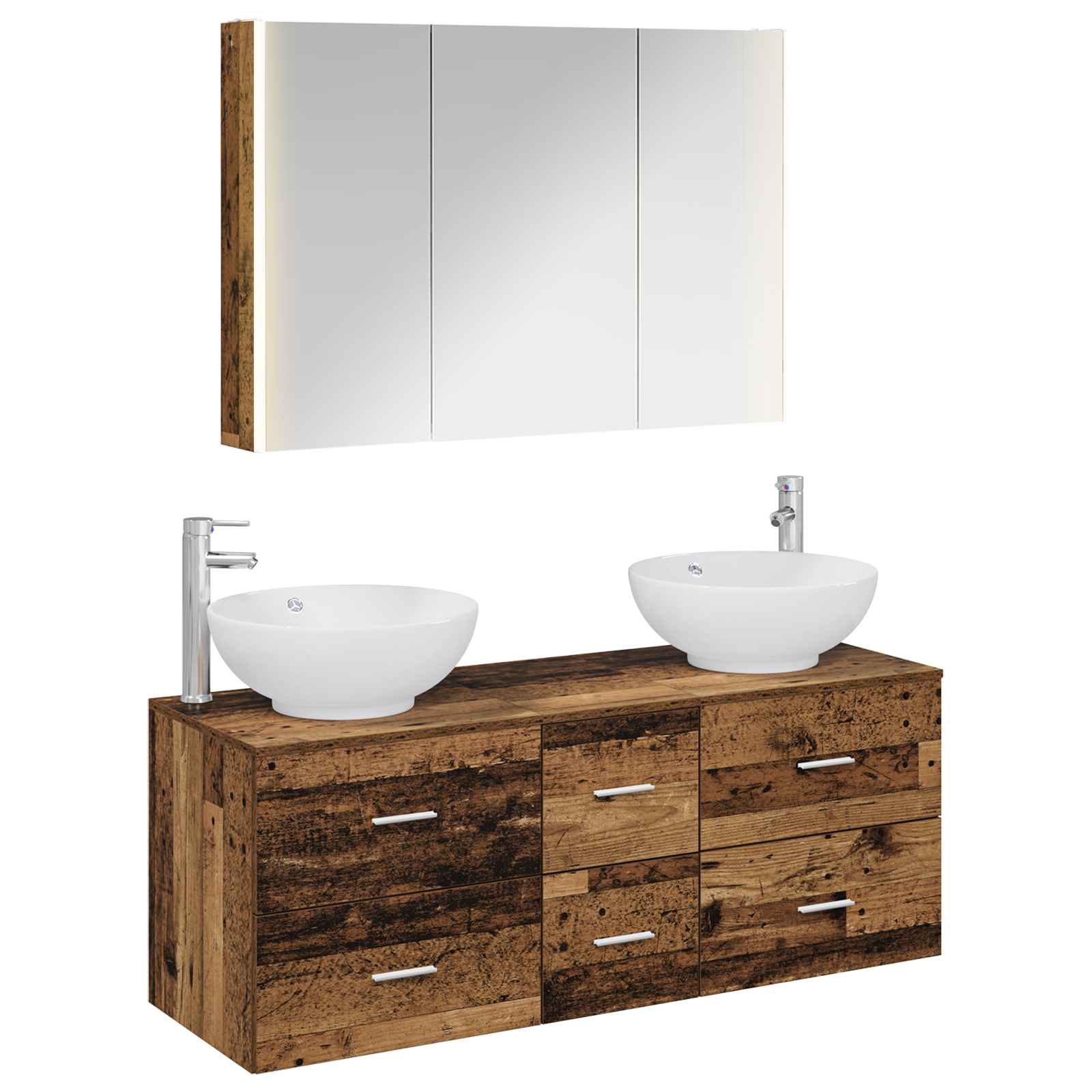 vidaXL Badkamermeubelset 4 pcs Wit Bewerkt hout en glas