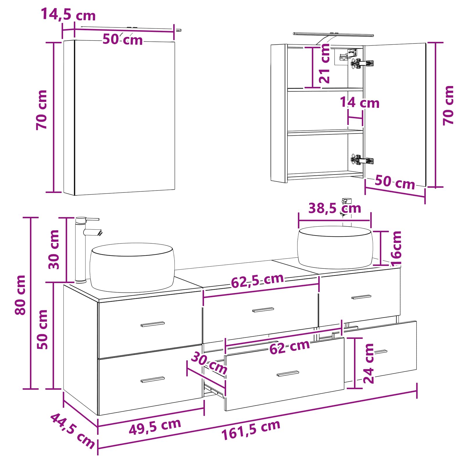 vidaXL Badkamermeubelset 5 pcs Wit Bewerkt hout en glas