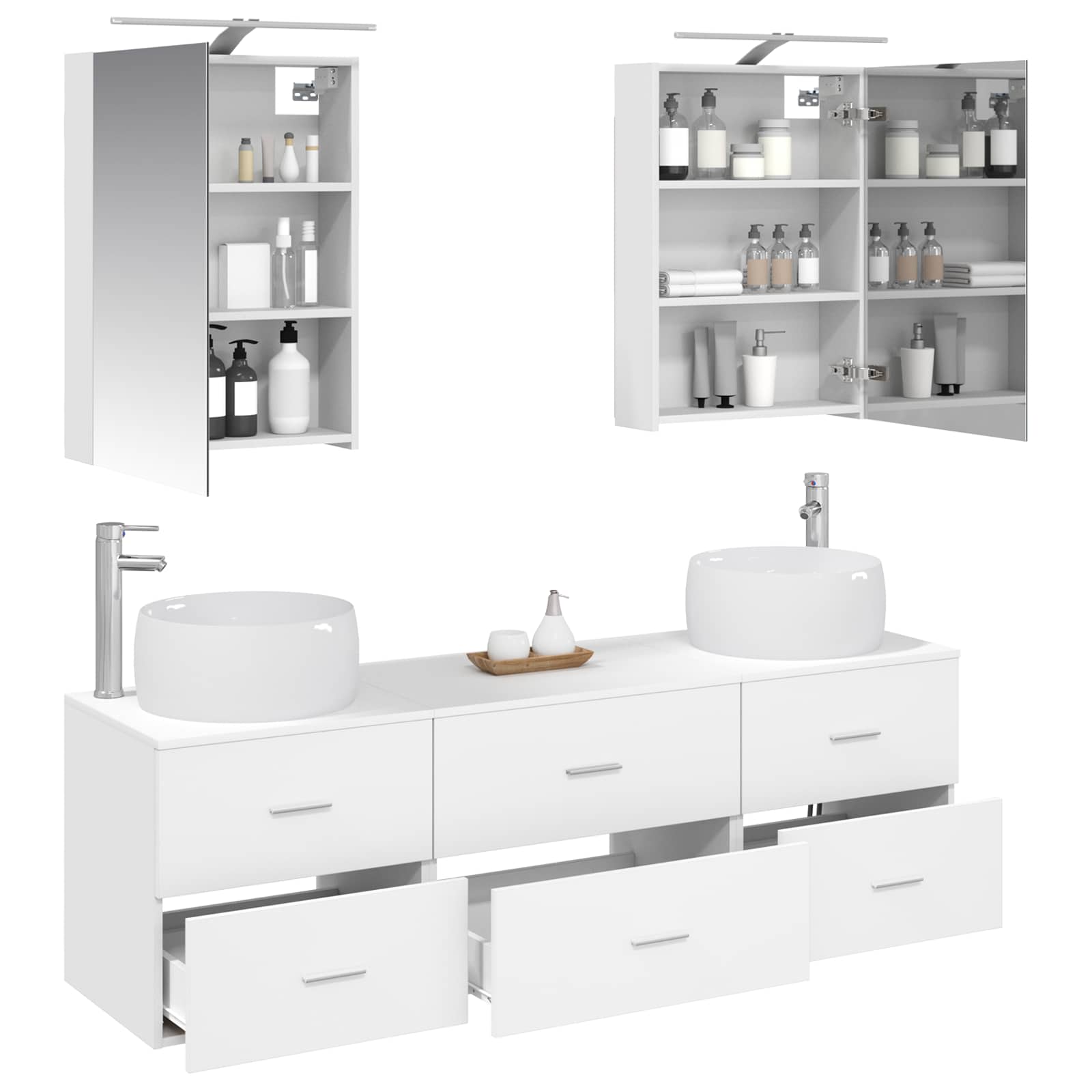 vidaXL Badkamermeubelset 5 pcs Wit Bewerkt hout en glas