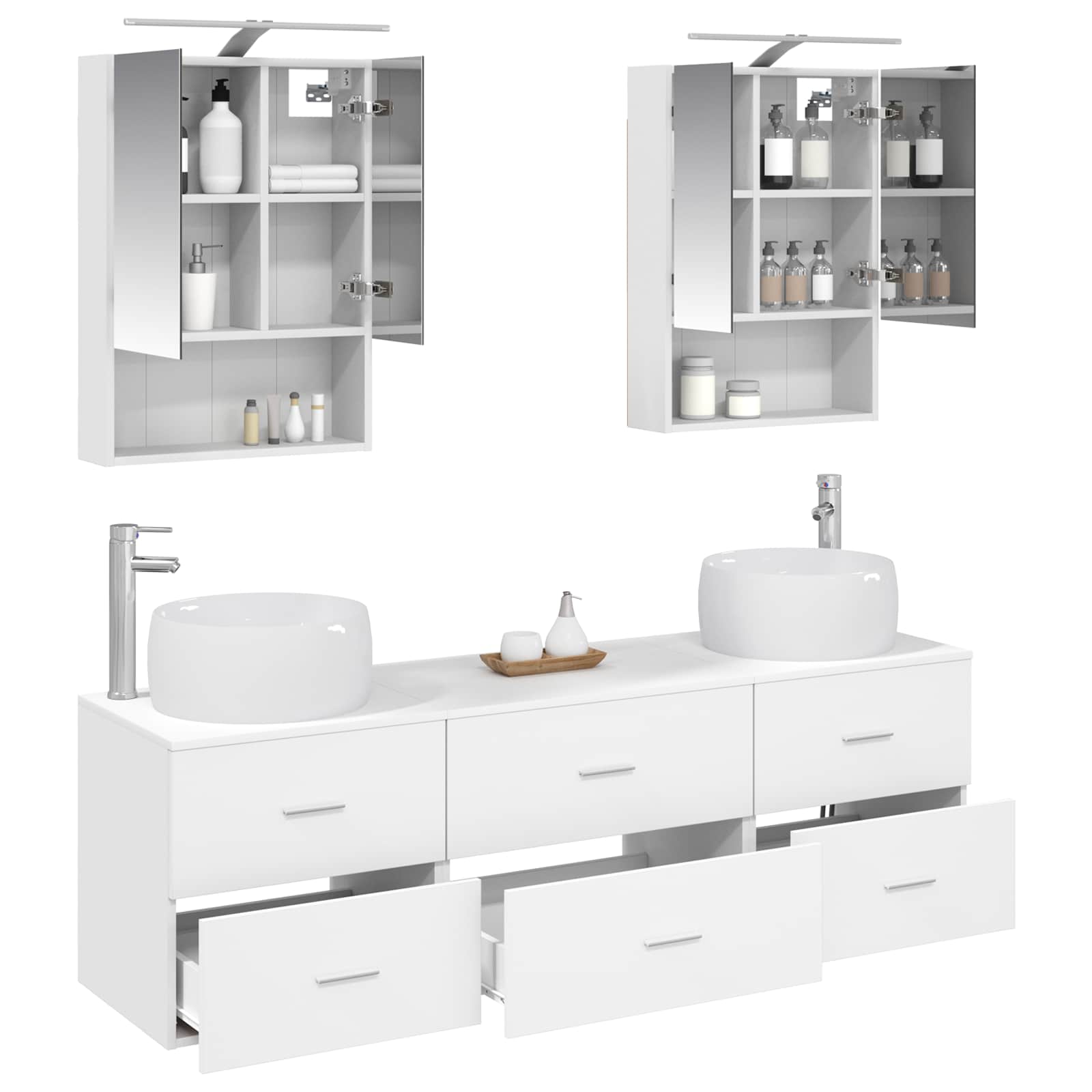 vidaXL Badkamermeubelset 5 pcs Wit Bewerkt hout en glas