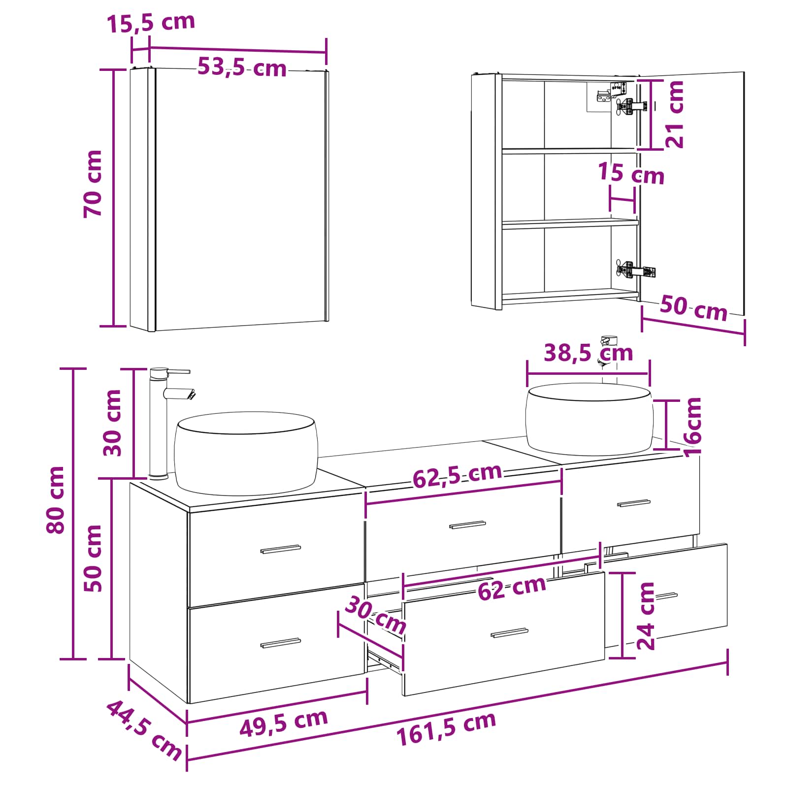 vidaXL Badkamermeubelset 5 pcs Wit Bewerkt hout en glas
