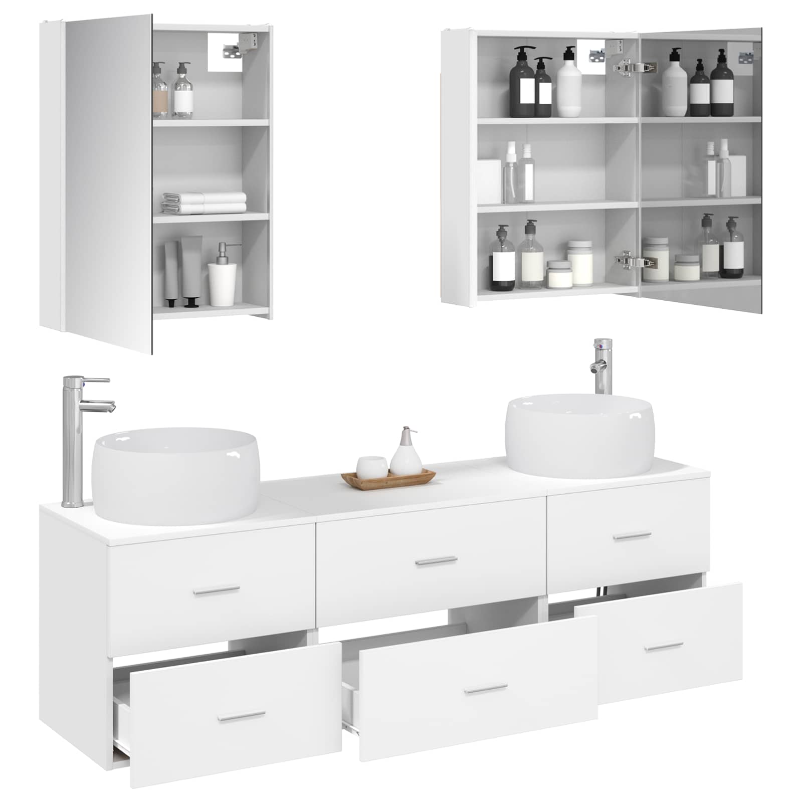 vidaXL Badkamermeubelset 5 pcs Wit Bewerkt hout en glas