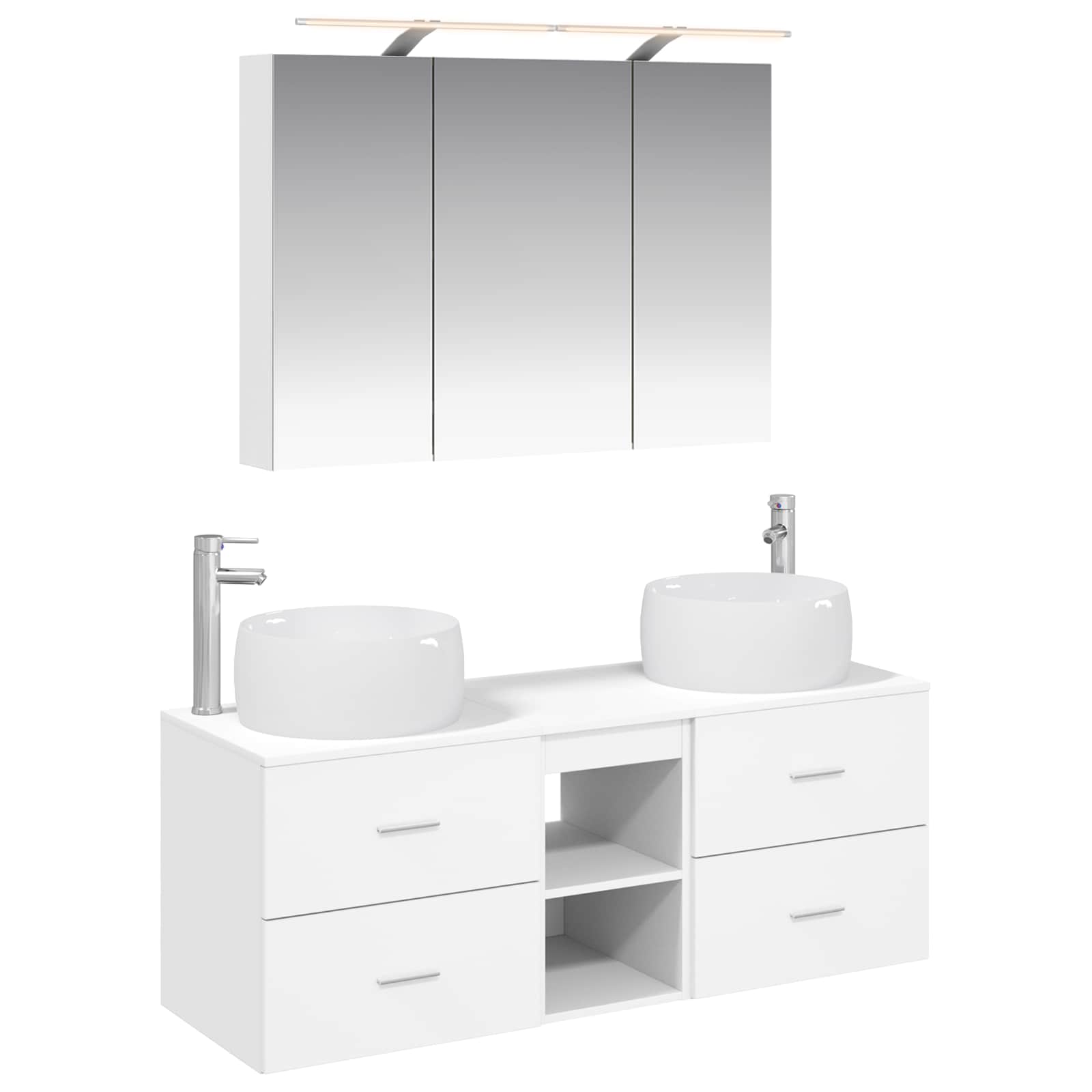 vidaXL Badkamermeubelset 4 pcs Wit Bewerkt hout en glas