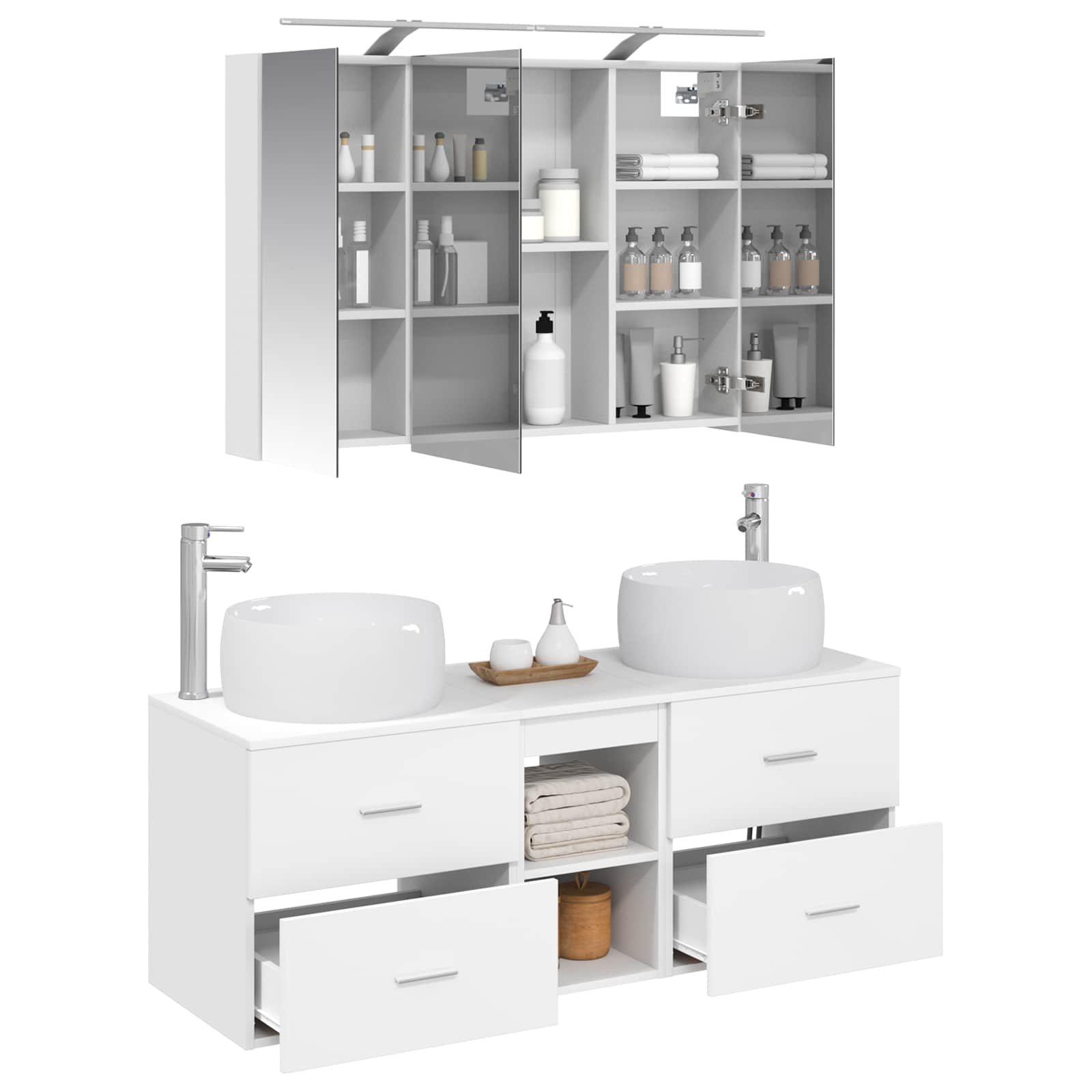 vidaXL Badkamermeubelset 4 pcs Wit Bewerkt hout en glas