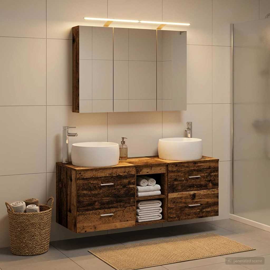 vidaXL Badkamermeubelset 4 pcs Wit Bewerkt hout en glas