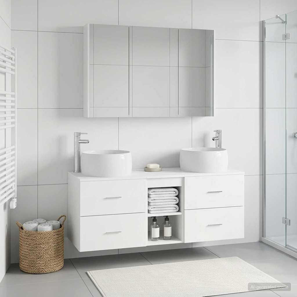 vidaXL Badkamermeubelset 4 pcs Wit Bewerkt hout en glas