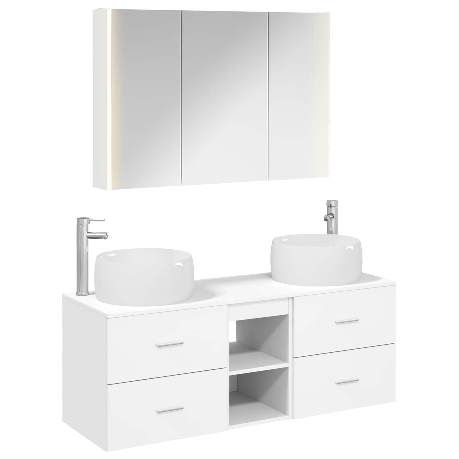 vidaXL Badkamermeubelset 4 pcs Wit Bewerkt hout en glas
