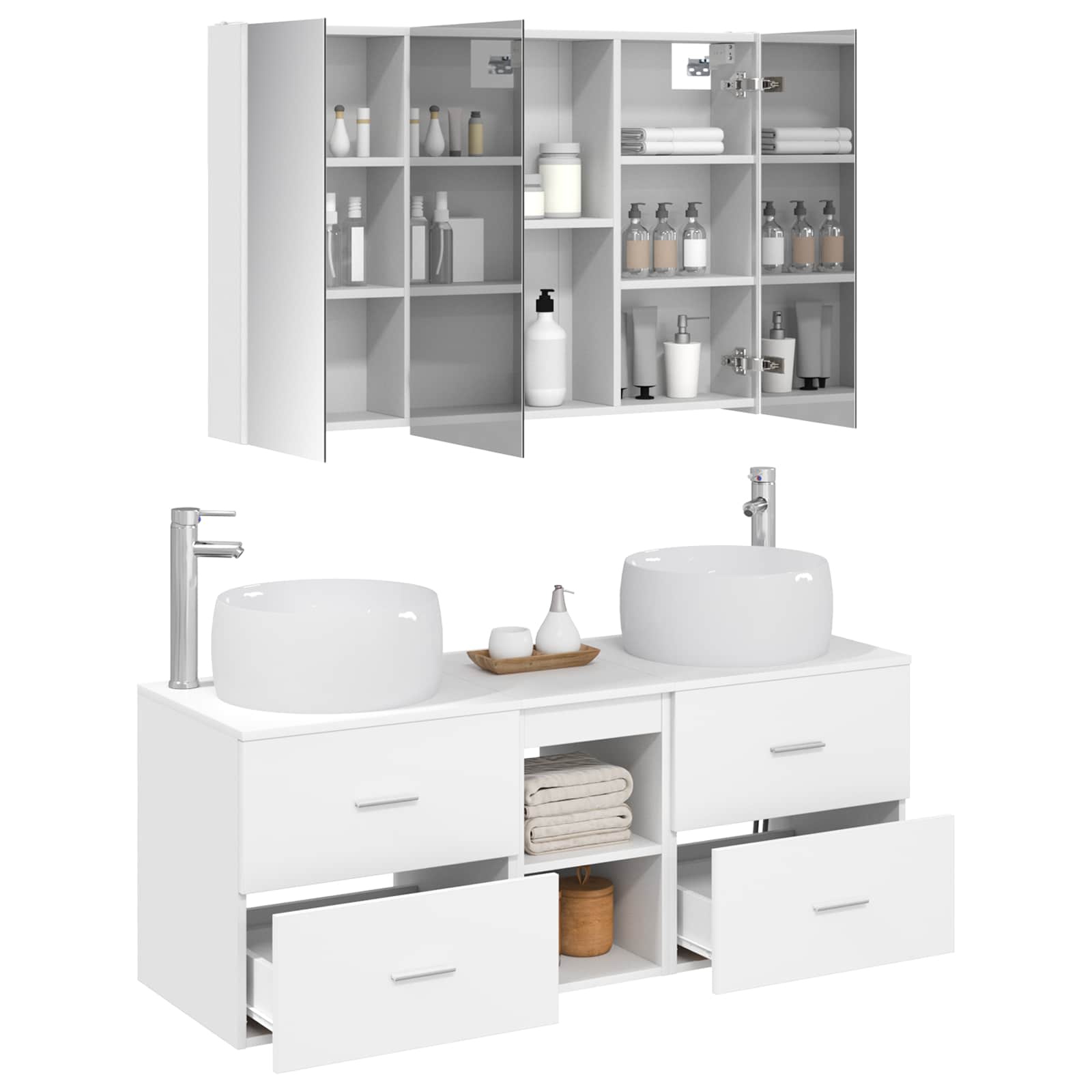 vidaXL Badkamermeubelset 4 pcs Wit Bewerkt hout en glas