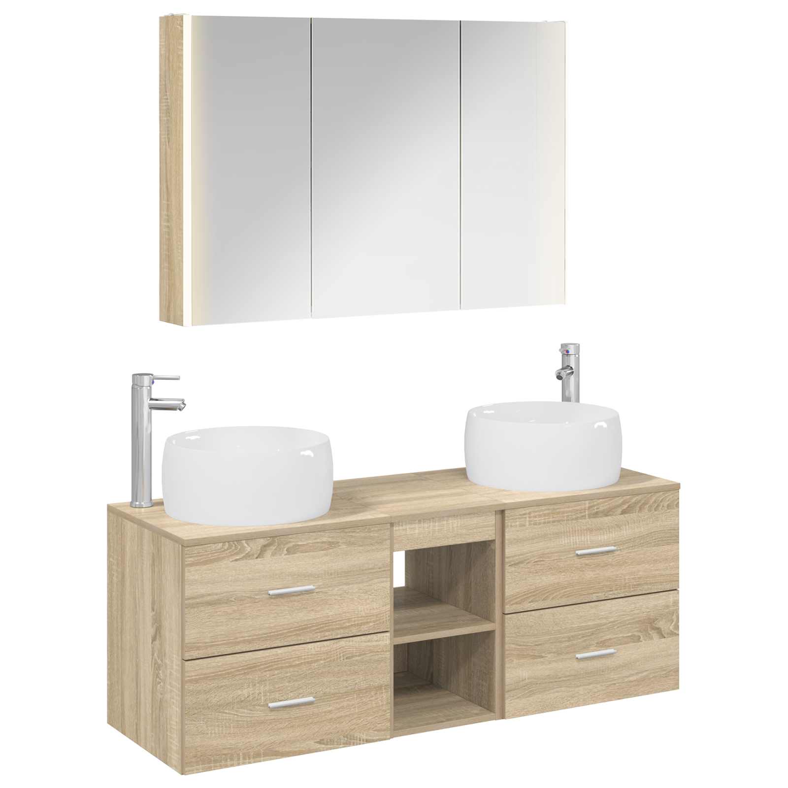 vidaXL Badkamermeubelset 4 pcs Wit Bewerkt hout en glas