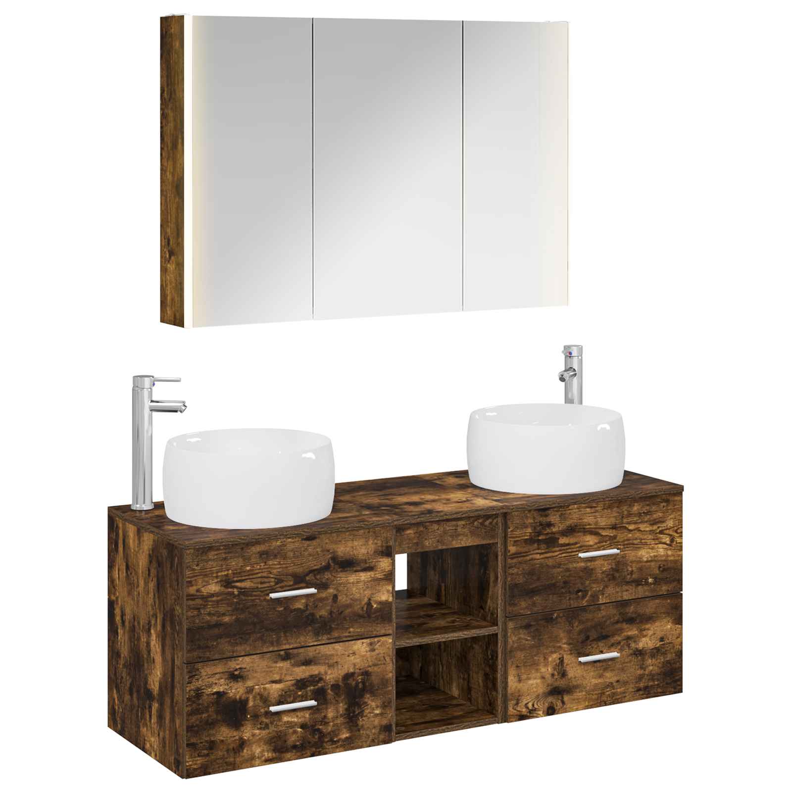 vidaXL Badkamermeubelset 4 pcs Wit Bewerkt hout en glas
