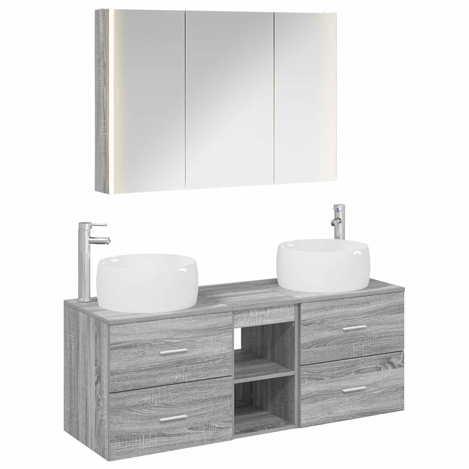 vidaXL Badkamermeubelset 4 pcs Wit Bewerkt hout en glas