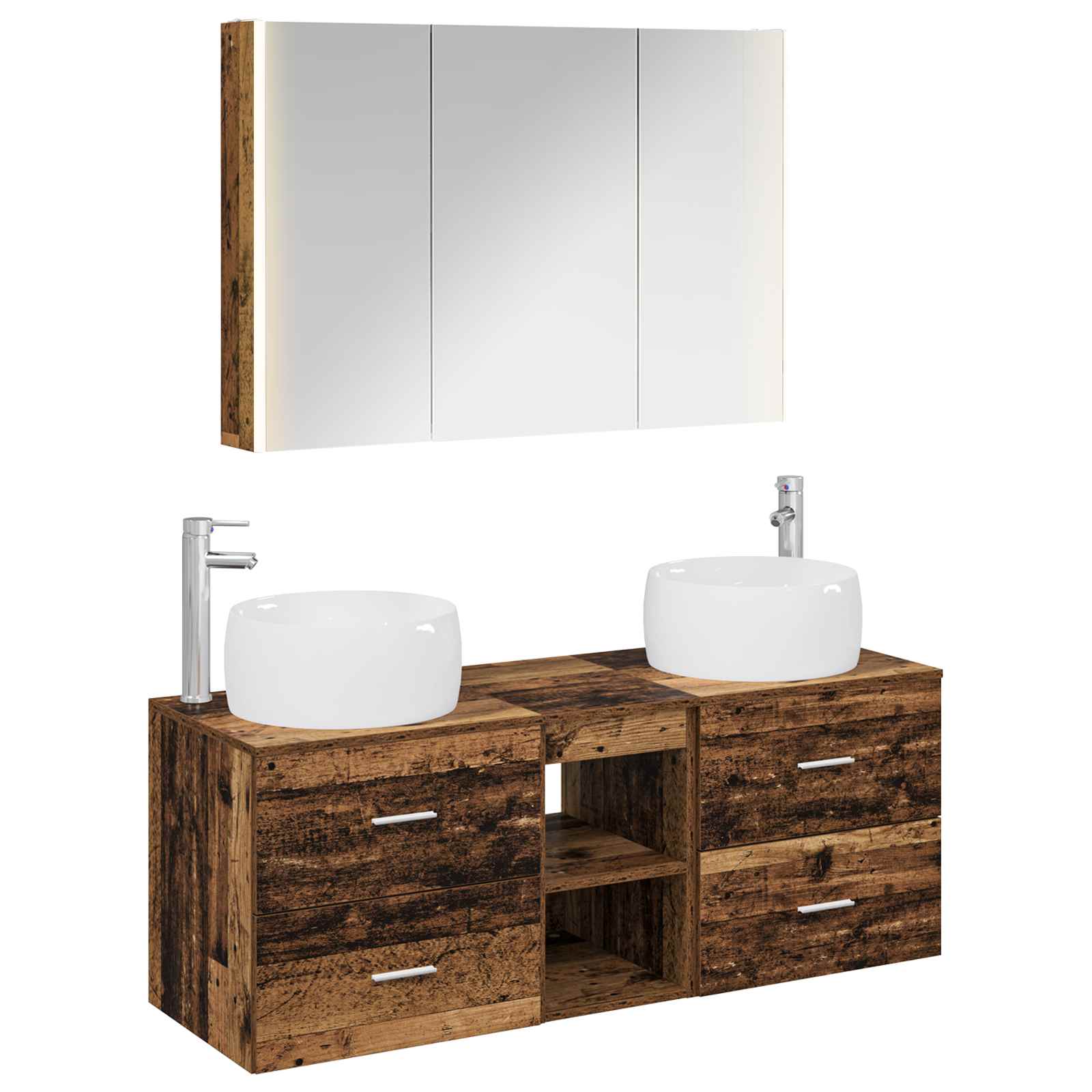 vidaXL Badkamermeubelset 4 pcs Wit Bewerkt hout en glas