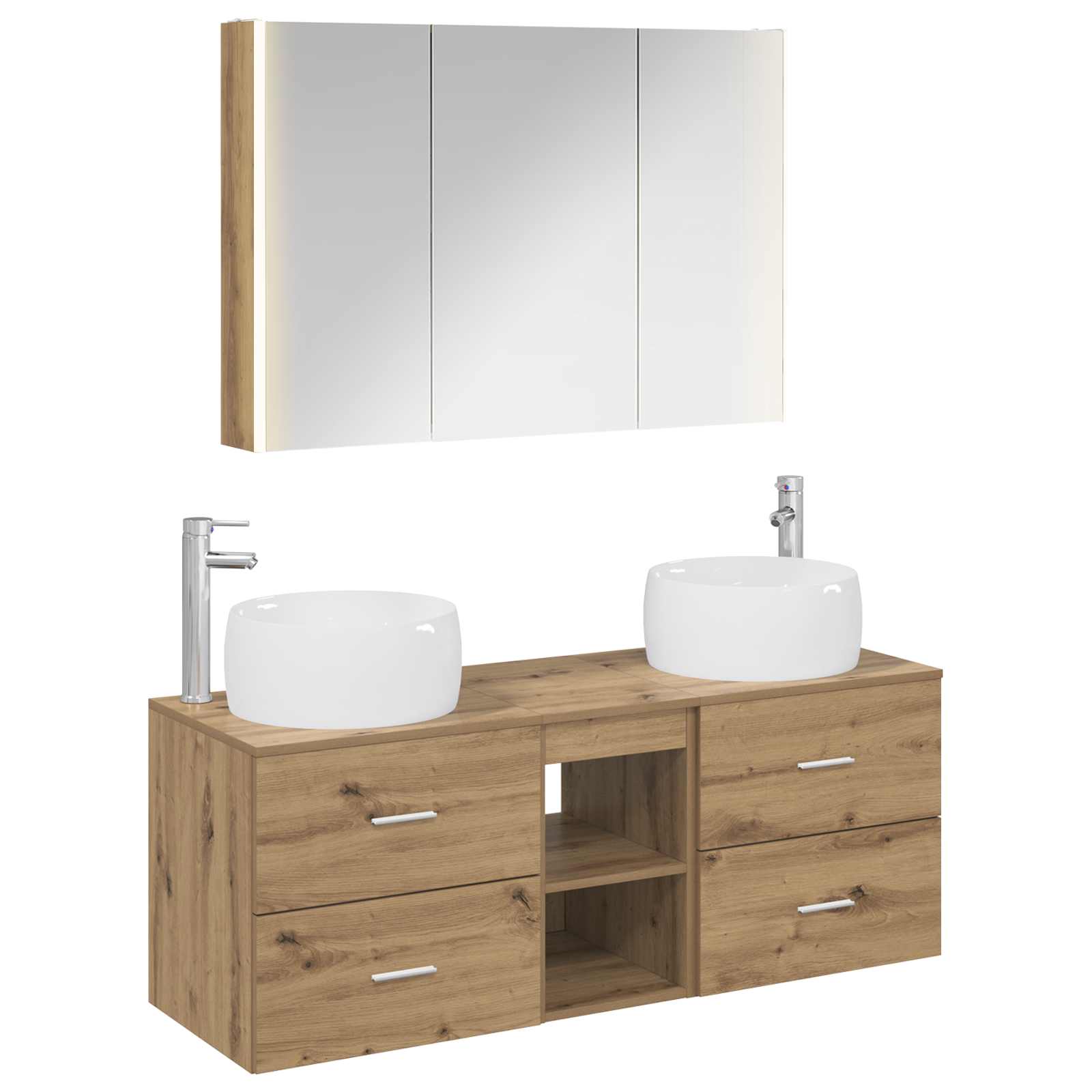 vidaXL Badkamermeubelset 4 pcs Wit Bewerkt hout en glas